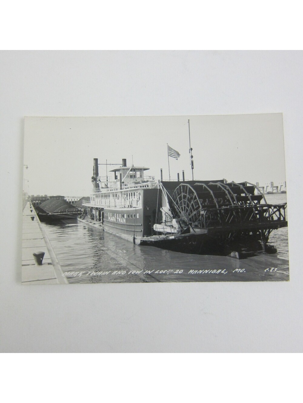 Steamship Real Photo Postcard RPPC Hannibal Missouri Mark Twain Tow In Lock 20